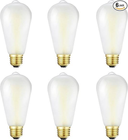 Dimmable e26 Frosted LED Edison Bulbs, 8W Equivalent 75W, 850LM,Warm White 2700K,AC120V,ST58 Frosted Light Bulbs with 90+ CRI,Pack of 6