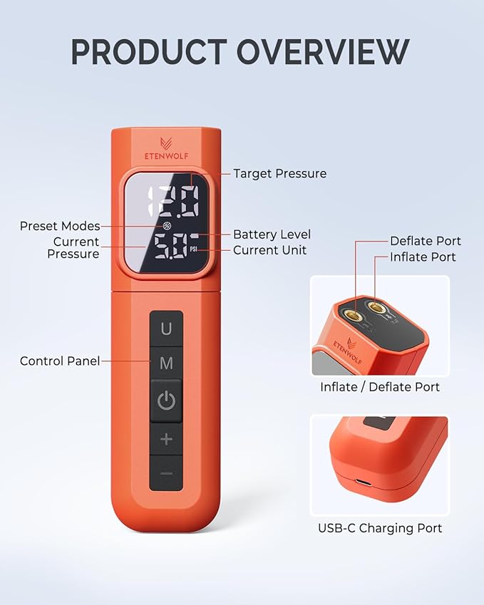 ETENWOLF P200 Electric Ball Pump 2000mAh Sports Air Pump with Digital Pressure Gauge for Basketball Soccer Volleyball