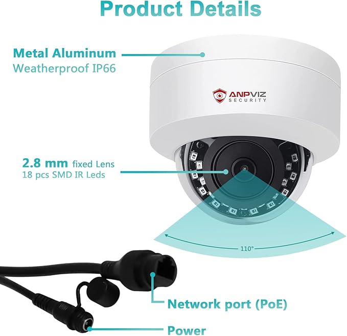 Anpviz UltraHD 4K (8MP) Security IP PoE Dome Camera Outdoor with Microphone/Audio, 3840x2160, Human Vehicle Detection, 100ft IR Night Vision, 2.8mm Wide Angle, IP66 Waterproof, Not PTZ (U Series)