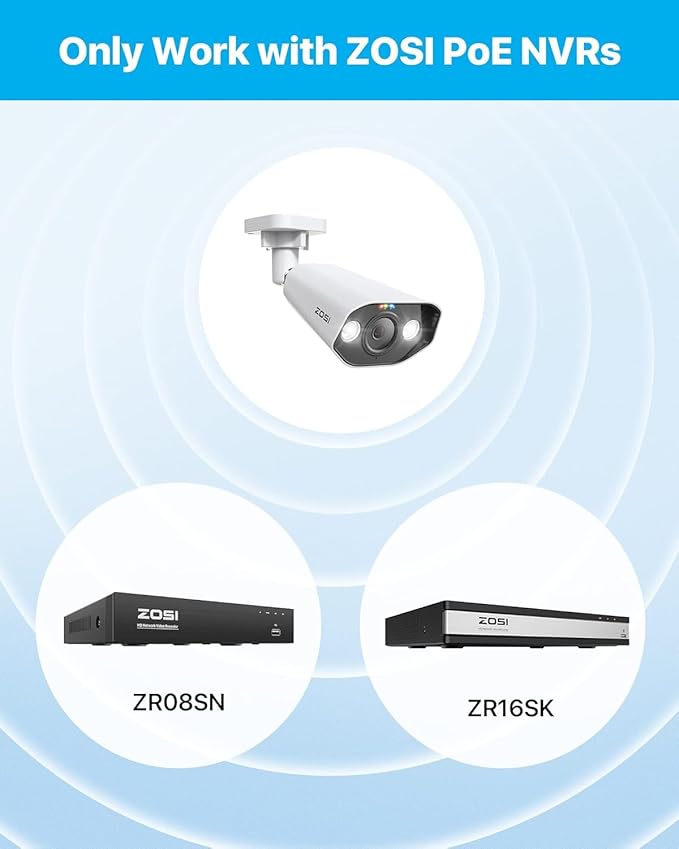 ZOSI 5MP PoE Add-on Camera, Face Person Vehicle Detection, 2 Way Audio, Starlight Night Vision, Sound&Light Siren, 3K Weatherproof Outdoor Indoor Home Bullet IP Cam, Only Compatible with ZOSI POE NVR