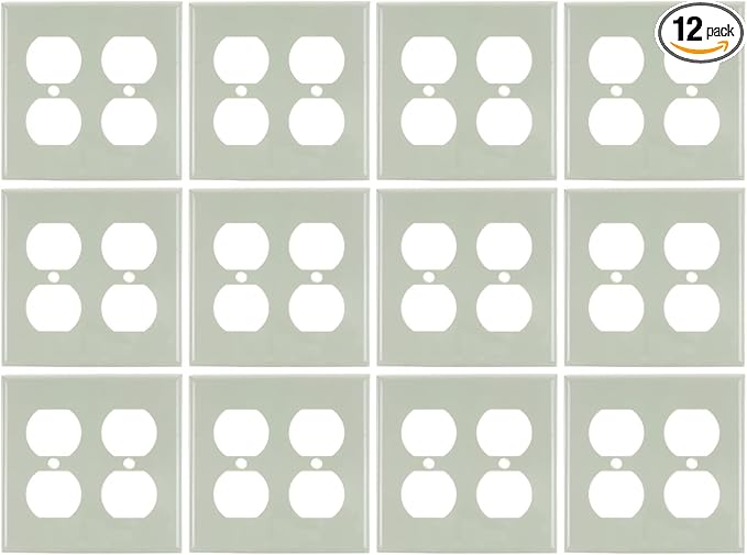 Diodesy- 2-Gang Duplex Receptacle Outlet Wall Plate Unbreakable Plastic Faceplate Cover Standard Size 4.6"H x 4.6"W with 2 Matching Metal Screws Almond Smooth Finish UL Listed Pack of 12