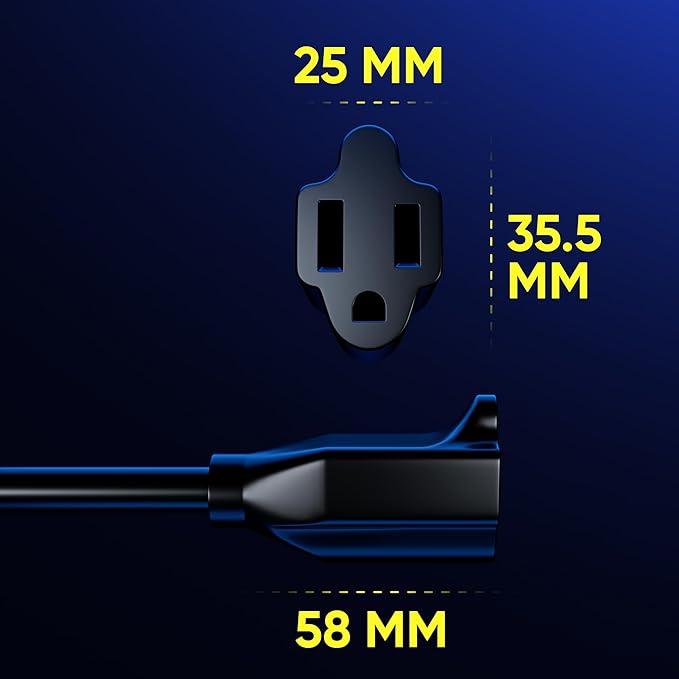 Maximm Cable 50 Feet 360° Rotating Flat Plug Extension Cord/Wire, 3 Prong Grounded Wire 16 Awg Power Cord - Black UL Certified