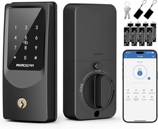 T02 Mini Keyless Entry Door Lock, Built-in Wi-Fi, App Control, Smart Lock for Front Door, Keypad Deadbolt, Auto Locking, Keys, Fob Card, PIN Code Unlock, 8xAA Batteries, IP55 Waterproof