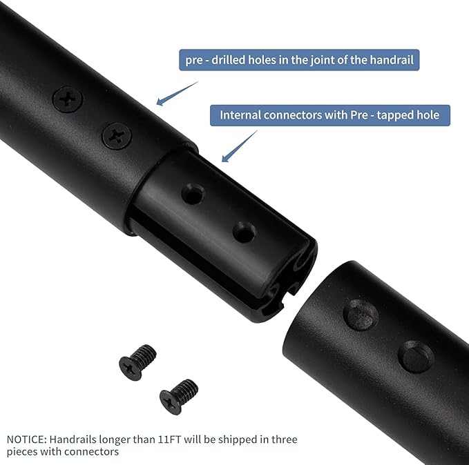 Handrails for Indoor Stairs,Railings，Stairs Handrail，Modern Aluminum Handrail Set, Wall Mounted，Matte Black Rust Free. (Matte Black, 5 FT- Two Joined Pieces)