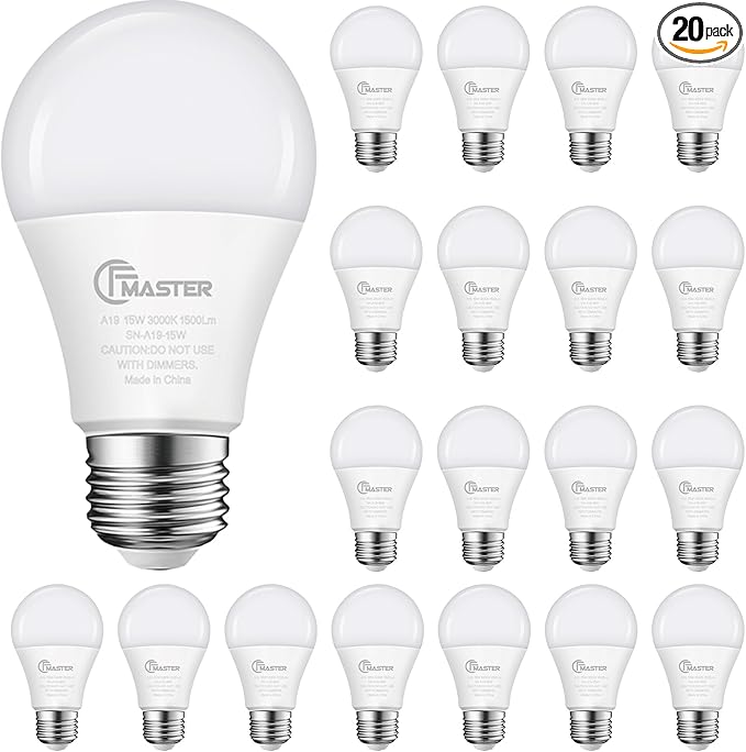 A19 LED Light Bulb, LED Bulbs 100 Watt Equivalent, 3000K Warm Light Bulbs, 1500 Lumens, E26 Standard Base Lightbulb, Non-Dimmable 15 Watt Soft White Bulbs for Home, ETL Listed(20-Pack)