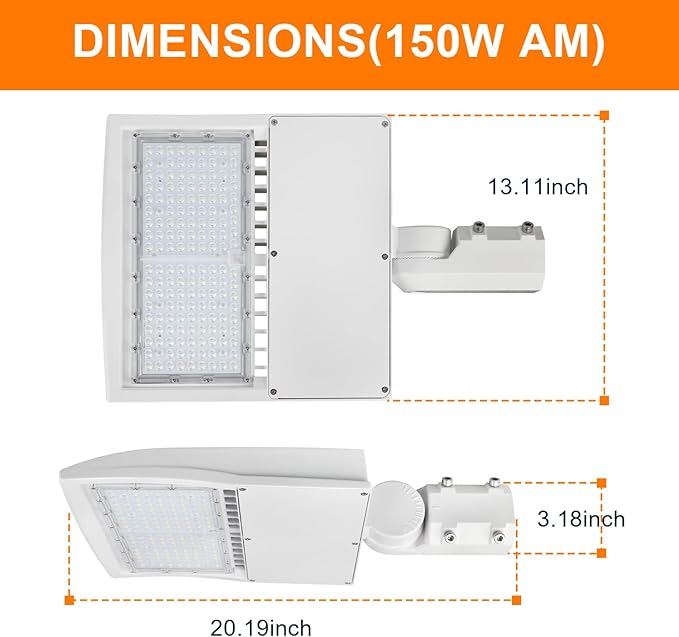 150W White LED Parking Lot Light, 21000LM LED Shoebox Area Light [500W MH/HPS Equiv.], 5000K Dimmable Outdoor Street Lighting with Surge Protection Built-in, IP65 AC100-277V UL&DLC Listed