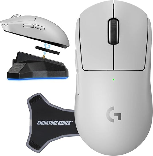 Logitech PRO X Superlight 2 Wireless Gaming Mouse, White | Ultra-Lightweight, Hero 2 Sensor, 44k DPI, 5 Programmable Buttons, Lightspeed Wireless, PC/Mac | with Signature Series Charging Dock