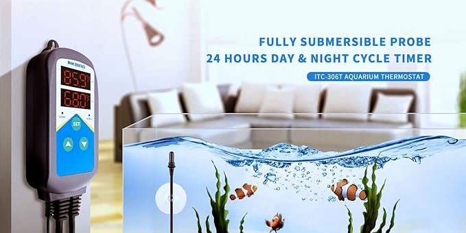 Inkbird Heating Thermostat Aquarium Reptile Submersible Probe Sensor ITC306T Heater Relay Digital Greenhouse Temperature Controller Dual Stage Timer Time Switch ONLY Heat Plug Outlet NO Cooling