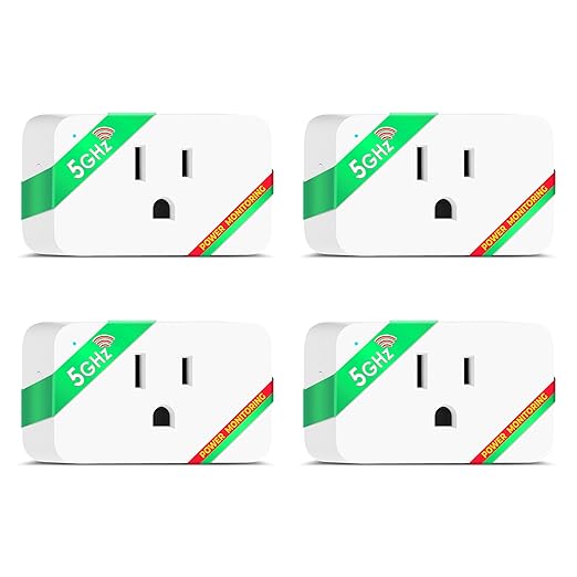 Wi-Fi Smart Plug 15A, Dual-Band 2.4GHz & 5GHz, Energy Monitoring, Compatible with Alexa, Google Home, Tuya Smart App, Remote Control, Timer, Compact Design, Smart Outlet, 4 Pack