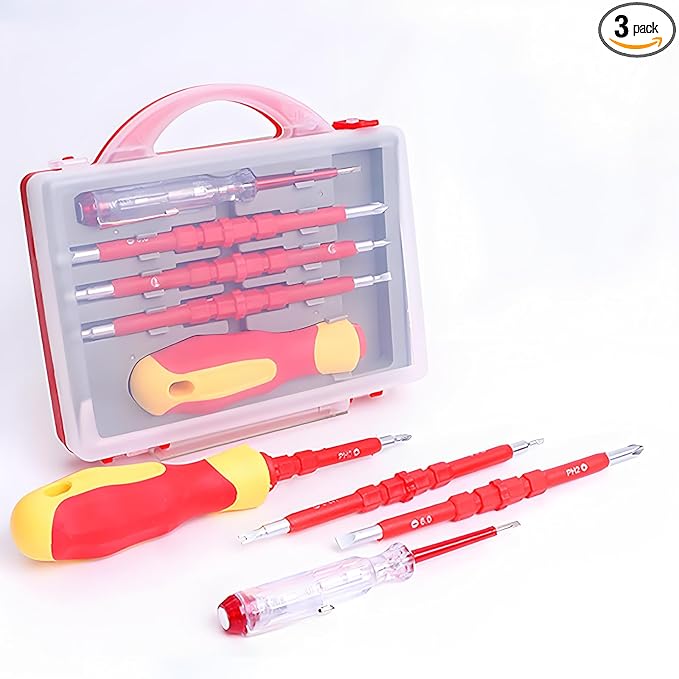 Insulated Screwdriver Set for Electricians – Ergonomic Handle, Magnetized Tips, Durable for Electrical Work, Receptacle & Outlet Screwdriver, Multi-Tool (5 in1)