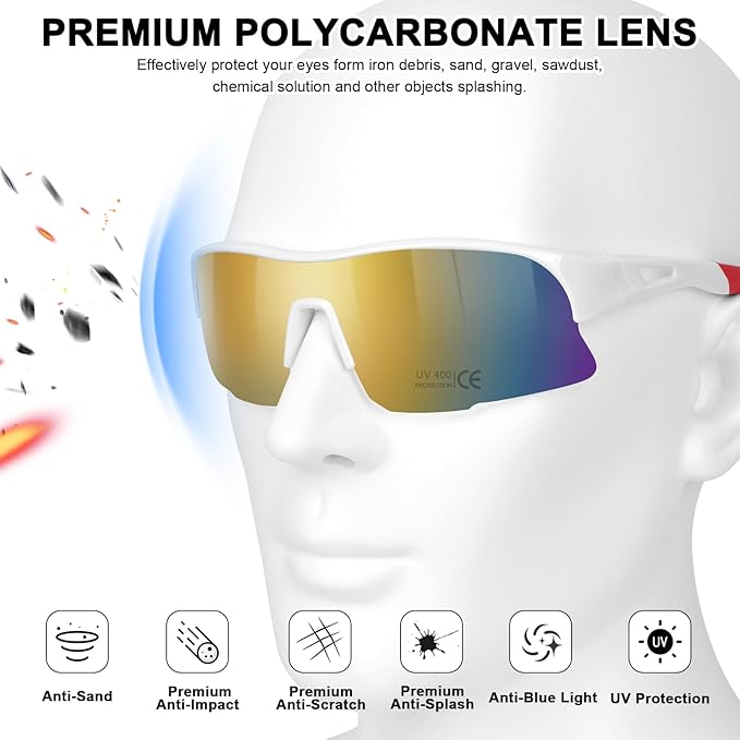 6 Pack Safety Glasses, ANSI Z87.1 Safety Glasses with UV Protection, Impact Resistant Tinted Safety Goggles