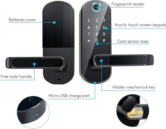 TTLock Smart Lock - Bluetooth Enabled Fingerprint & Touchscreen Keyless Entry Auto Lock for Front Door, Office, Apartment, Garage