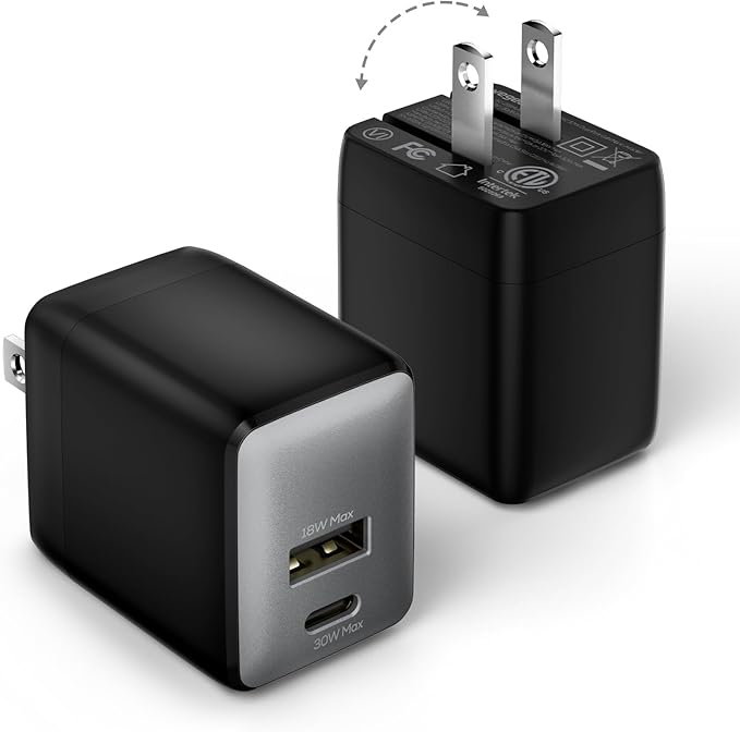 USB C Charger Block, 30W USB C Fast Charging, Dual-Port Compact USB Charger Block with Foldable Plug, Compatible with 16/16 Pro/15/15 Plus/15 Pro/15 Pro Max/14/13/12/11 (2 Pack)
