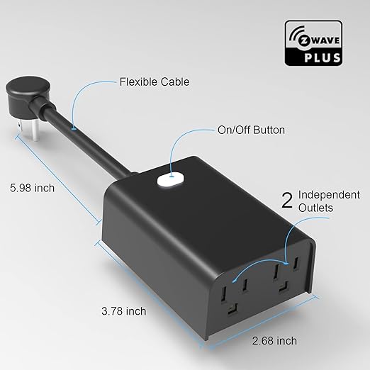 New One Zwave Outdoor Smart Plug - 700 Series Zwave Plug with Dual Outlets - Z-Wave Smart Outlet Waterproof - Zwave Hub Required - Compatible with SmartThings, Alexa