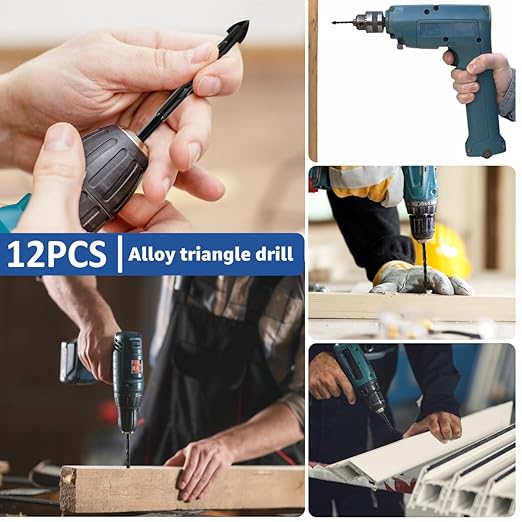 12Pcs Concrete Drill Bit Set Alloy Masonry Drill Bit Set Cross Head Tile 3/4/5/6/8/10/12mm Durable Drilling Hole for Concrete Glass Ceramic Tile Wood Marble