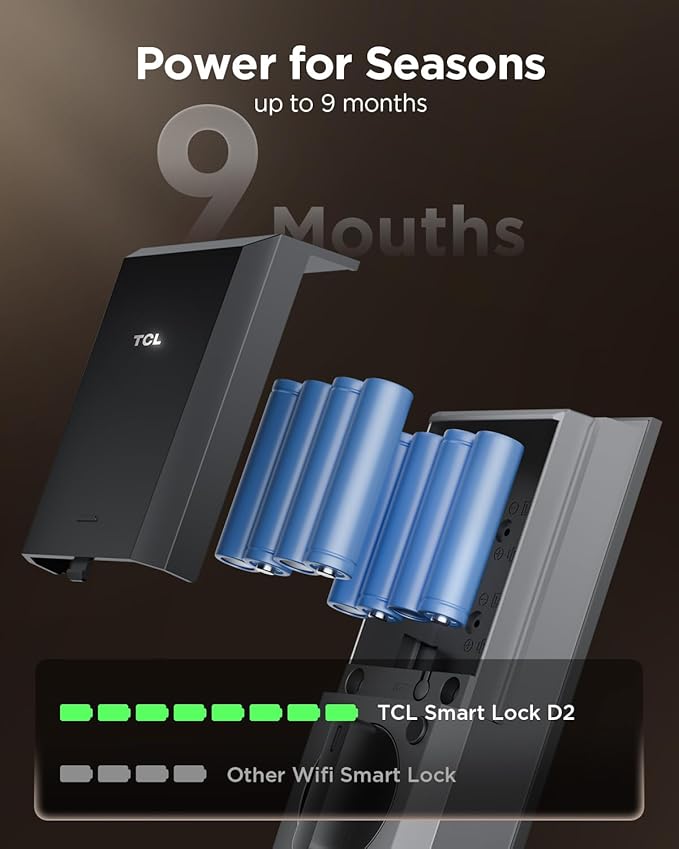 TCL D2 Smart Lock with Built-in Doorbell & WiFi: The Ultimate 2-in-1 Keyless Entry Door Lock for Your Home, APP Remote Control, Compatiable with Alexa&Google Assistant, No Bridge Required