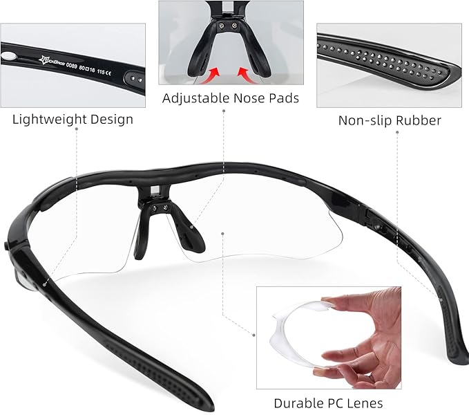 ROCKBROS Pickleball Photochromic Glasses Cycling Glasses with Removable Elasctic & Temple Band Sunglasses Fit for Men Women