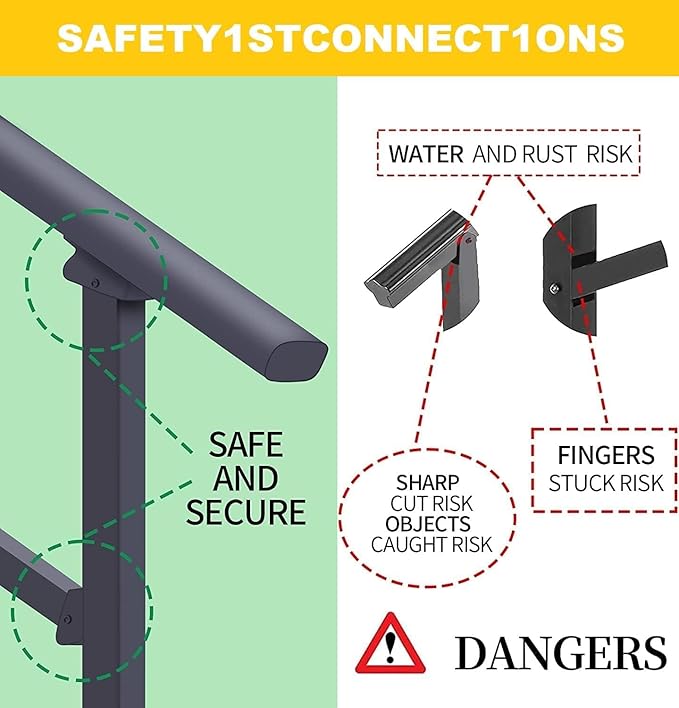 Hand Rails for Outdoor Steps,3 Step Stair Handrail & Indoor Stair Railing Kit，Black Railings for Outdoor Steps and Hand Rails for Seniors for Porch (3 Step)