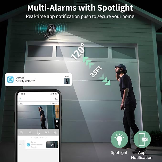 Security Camera Wireless Outdoor 2K Battery Powered Full Color Night Vision WiFi Indoor Camera 2-Way Talk Motion Detection Spotlight Alarms SD/Cloud Storage for Home Security Yard Kids Pets Waterproof