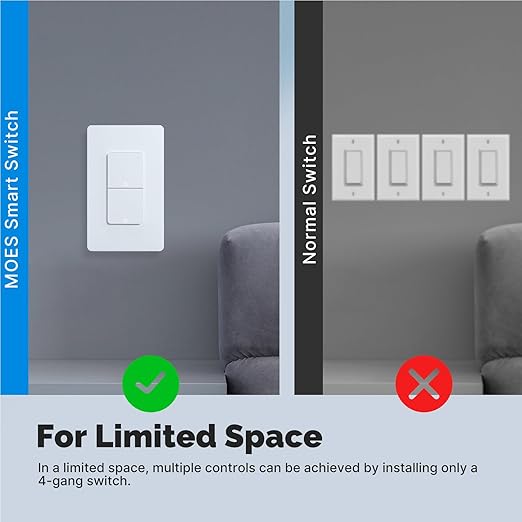 Matter WiFi Smart Light Switches, Netural Wire Required, 2.4GHz Single Pole Switch, Compatible with Alexa Assistant, Remote Control, Voice Control, No Hub Required (2 Way)