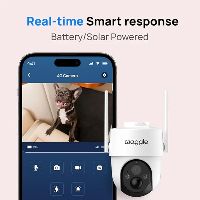 Waggle 4G LTE Security Outdoor Camera – No Wi-Fi Needed, Solar Powered, 355° Pan & 100° Tilt, Color Night Vision, Built-in SIM, Works with Multiple Carriers - Subscription Required