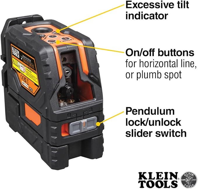 Klein Tools 93LCLS Self-Leveling Laser Level with Bright Red Cross Lines and Plumb Spot, Magnetic and Ceiling Clamp Mounting