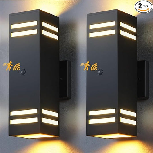 SHIMR Motion Sensor Outdoor Wall Lights, Dusk to Dawn Outdoor Lights ETL Listed, Aluminum Sconce Exterior Lighting Fixtures Up and Down Outside Lights for House, LED Bulbs Included, 2 Pack