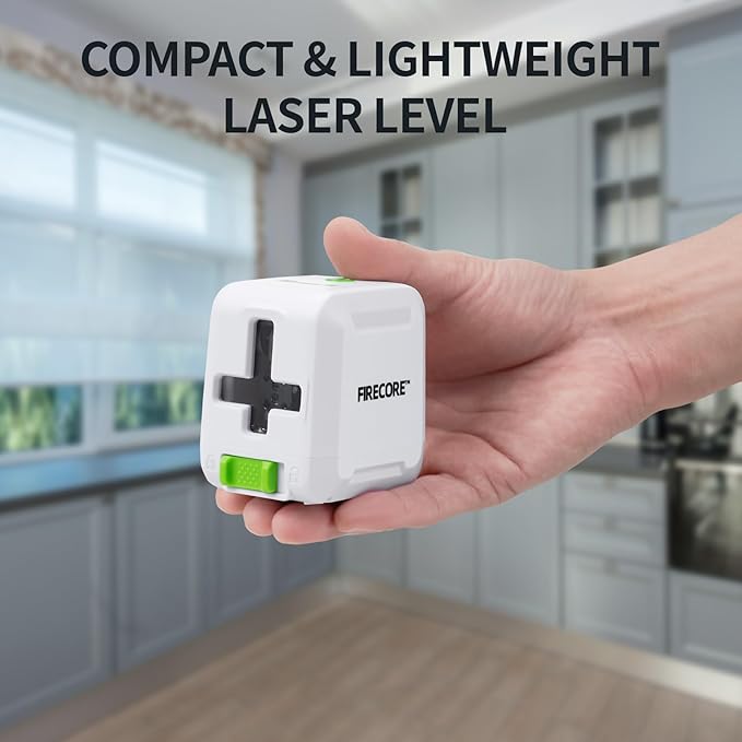 Laser Level with Tripod, Firecore 82Ft Green Self Leveling Cross Line Laser Measuring Leveler Tool for Hanging Pictures, DIY Indoor Project, 25" Tripod, Battery & Carry Pouch Included