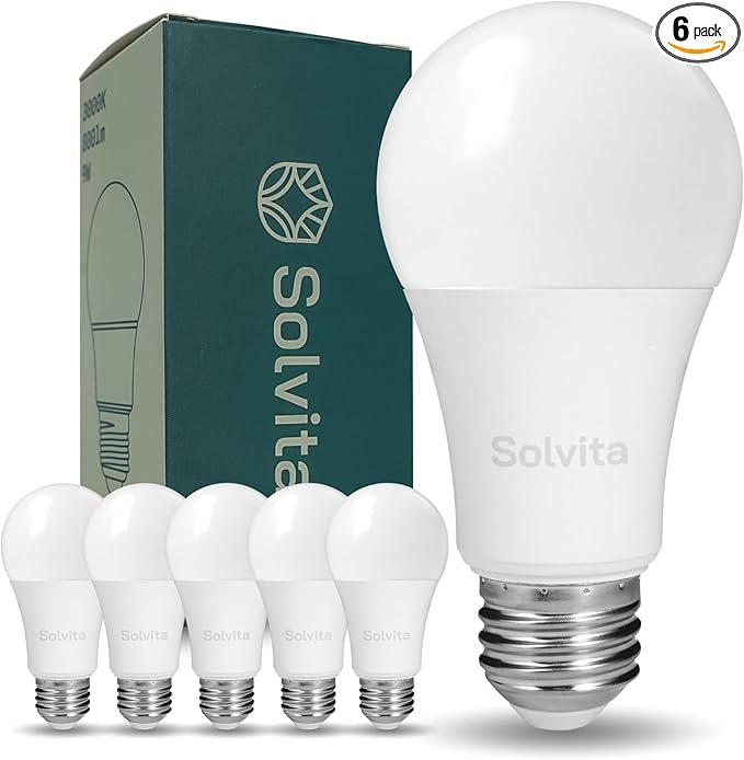 Solvita A19 LED Light Bulbs, 9W Dimmable Lights - Flicker Free EyeComfort, E26 LED Bulb 60 Watt Equivalent, 800 Lumens, 4000K Neutral White, 90 CRI for Home Office Bedroom Kitchen, 6 Pack