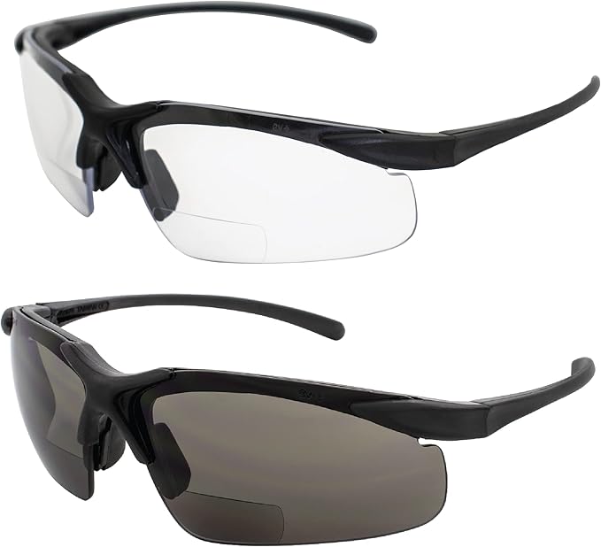 Global Vision Apex 1.5 Bifocal Safety Glasses 2 Pairs Black Frames with Clear & Smoke Lenses