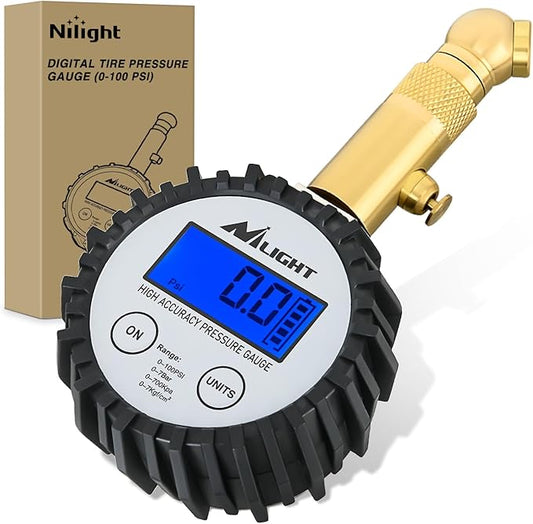 Nilight Digital Tire Pressure Gauge 100PSI Heavy Duty Stainless Steel Air Chucks ANSI 2A Certified Large Dial Wheel Service Checker for Truck Semi Truck ATV Motorhome Cars & RV Accessories
