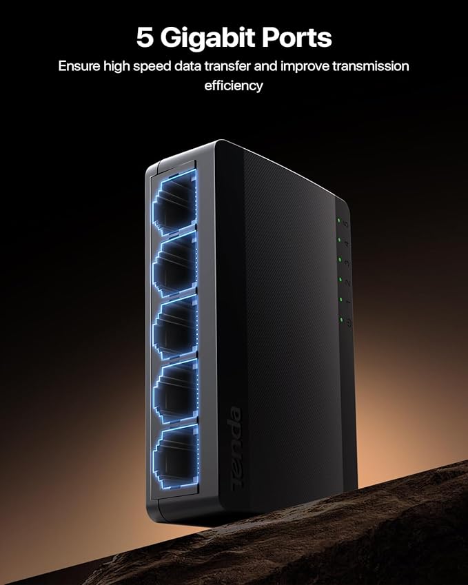 Tenda SG105, 5 Port Gigabit Switch, Unmanaged Ethernet Switch, Office Ethernet Splitter, Plug & Play, Plastic Case, Desktop/Wall-Mount, Fanless Quiet, Limited Lifetime Protection