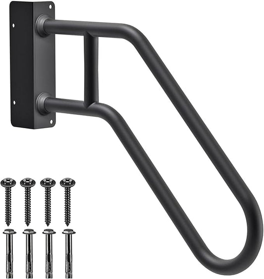 SELEWARE Heavy Duty 28" Handrails for Outdoor 1-3 Step, Non-Slip Door Jamb Corner Wall Mount Stair Hand Railing Grab Bars, U-Shape Safety Handle for Garage, Porch, Garden (Right Handed, Dia 1.3" Pipe)