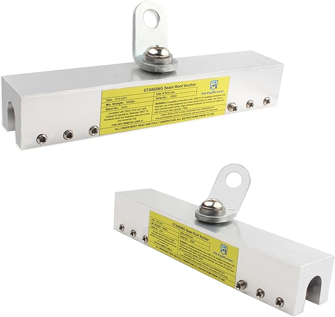 Fall Protection Standing Seam Roof Anchor Clamp with 360° Swivel Point | Fall Arrest Roofing Harness Safety Kit | Aluminum Alloy Anchor | OSHA/ANSI Compliant | Bolts and washers included