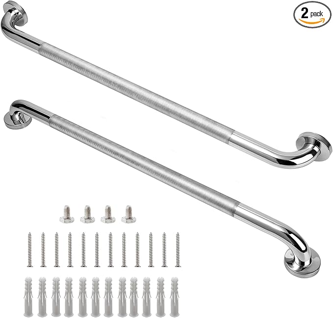 Shower Grab Bar, 2 Pack 32 Inch Bathroom Grab Bar, 304 Stainless Steel 1.25" Diameter Anti-Slip Handicap Grab Bar Support Shower Rail Senior Handrail Shower Safety Bar Handle