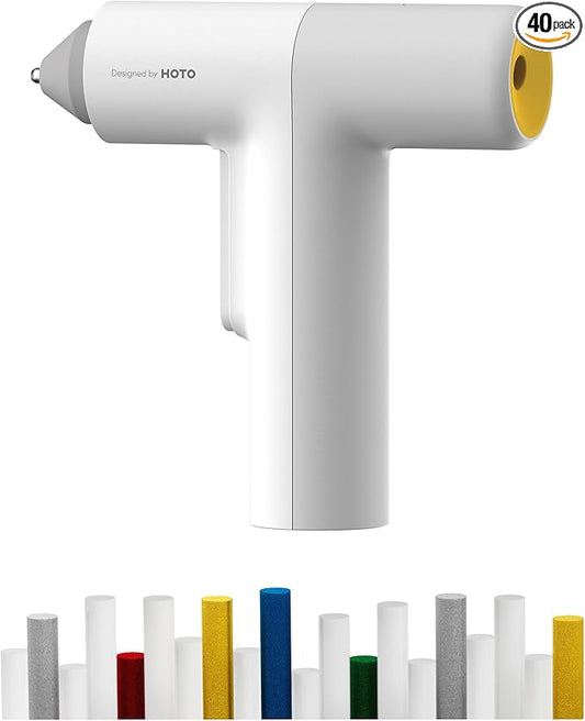 HOTO Cordless Hot Glue Gun with 40 Sticks, 30s Fast Preheating, 3000mAh, One-Hand Auto Dispensing, Dual Safe - Anti-Scald & Anti-Drip,Wireless/Wired Dual Use, Ideal for DIY/Kids Crafts & Home Repairs