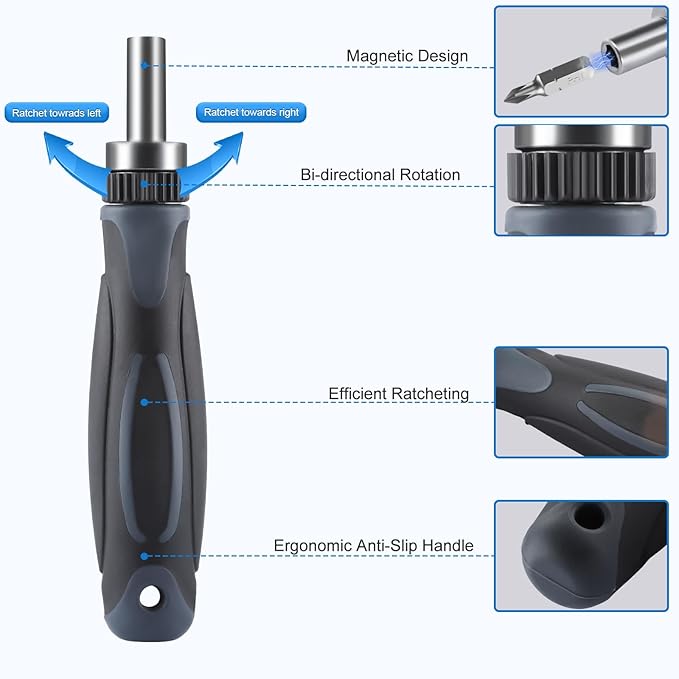 Ratchet Screwdriver Set, 68-in-1 Multi-Tool with 180° Rotatable Handle, High-Density CRV Steel Precision Bits, Magnetic Tip, Ergonomic Grip, for Computer, Bike, Car, Home Repairs (9902B)