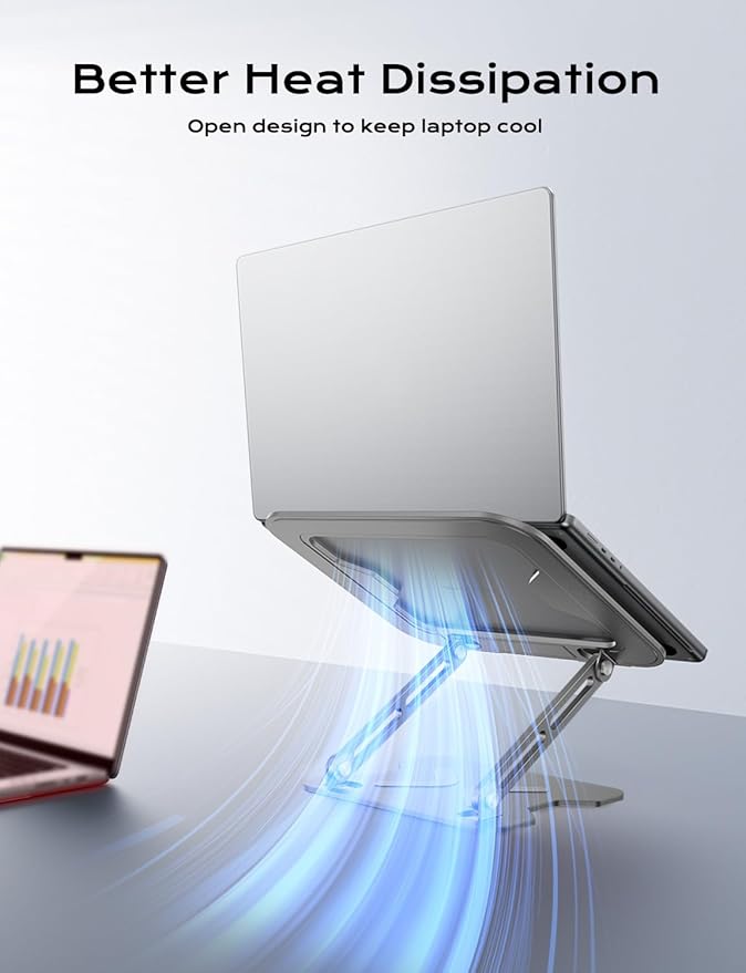 Foldable Laptop Stand for Desk, Adjustable Height Ergonomic Computer Stand, Portable Laptop Riser for MacBook Air Pro, All 10-16'' Notebooks Laptops, Grey