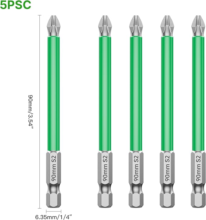 HUHAO 5Pcs High Magnetic Screwdriver Bit Set,S2 Alloy Steel Anti-Slip Drill Bit,1/4 Inch Hex Shank,Phillips Impact Screwdriver Bits Sets Waterproof Impact Batch Head for Electric Hand Tool,90mm
