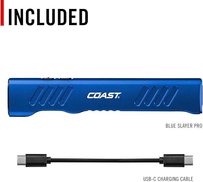 Coast Slayer 1150 Lumen USB-C Rechargeable LED Flashlight with Spot/Flood, Memory Mode and Pocket Clip, Blue