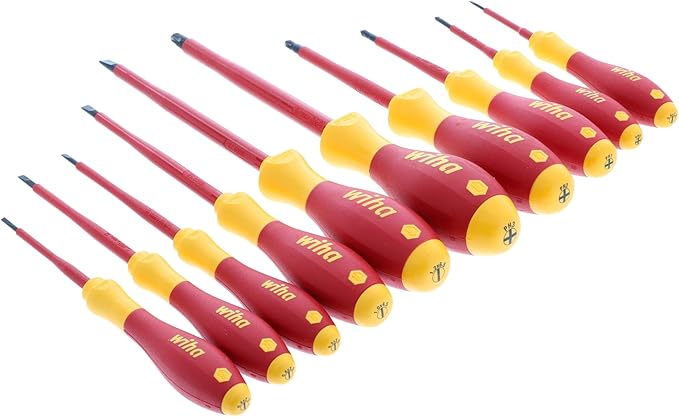 Wiha 32093 Slotted and Phillips Insulated Screwdriver Set, 1000 Volt, 10 Piece