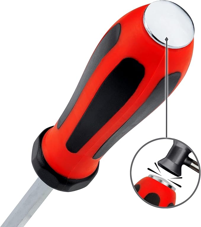 Jetech Striking Cap Go-Through Slotted Screwdriver, S2 Steel Flathead with Magnetic Tip, Ergonomic Soft Grip TPR Handle, 0.24 x 4.92 inches