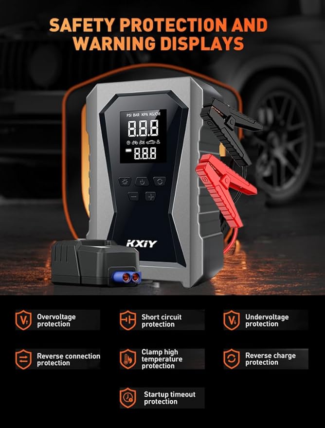 Air Jump Starter with Air Compressor, Car Battery Jumper Starter Portable (6.0 Gas/3.0L Diesel) with 150PSI Cordless Auto-Shutoff Tire Inflator, 12V Battery Charger Booster