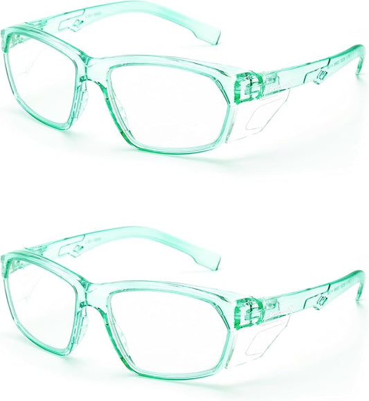 ProtectX Stylish Anti-Fog & Scratch-Resistant Safety Glasses, UV Protection Goggles, Anti-Impact Lightweight Glasses for Men＆Women Jade Clear - 2 Pack