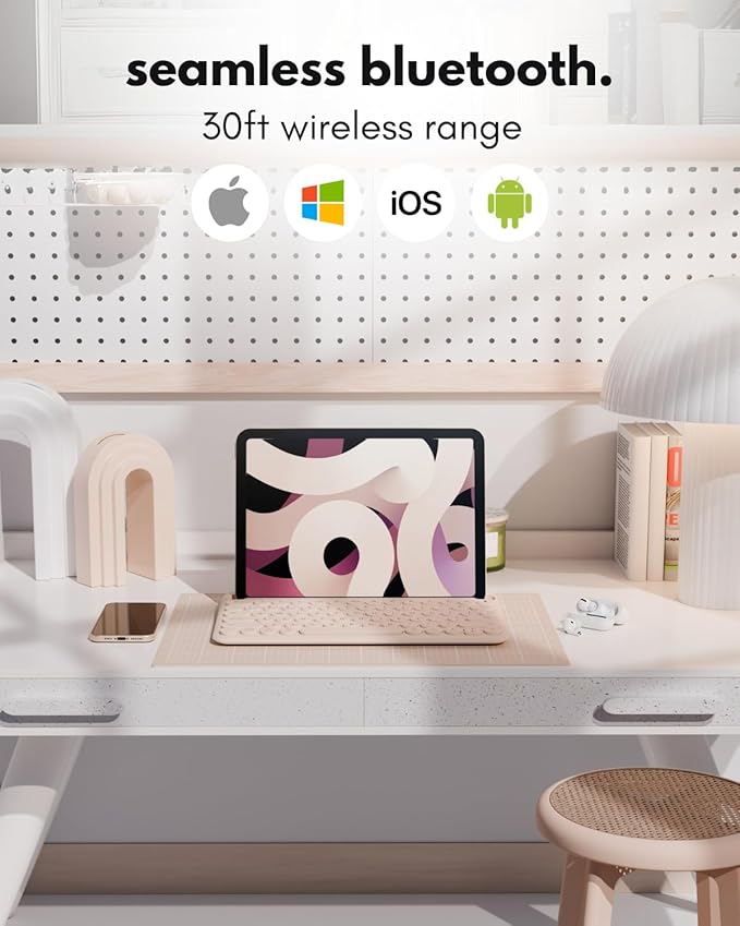 Macally Bluetooth Keyboard for Tablet | Wireless Keyboard for iPad mini/Pro/Air, iPhone (Multi-Device, Built-in Stand, Portable, Rechargeable) - Boba Brown