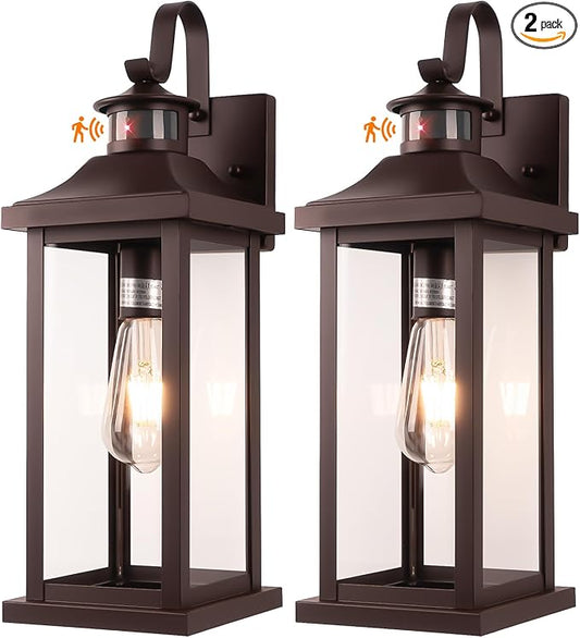 Dusk to Dawn Motion Sensor Outdoor Lights Oil Rubbed Bronze 2-Pack, 18 Inch Large Outdoor Light Fixtures Brown Exterior Lights Photocell IP65 Waterproof Outside Lanterns for House Vintage