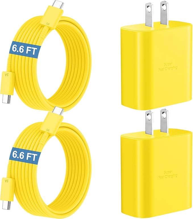 45W Samsung Super Fast Charger Type C,USB C Fast Charger 6.6ft Cable Cord Android Phone Charger Block for Samsung Galaxy S24 Ultra/S24/S24+/S23 Ultra/S23/S23+/S22/S21/S20/Note 10/20, Galaxy Tab,yellow