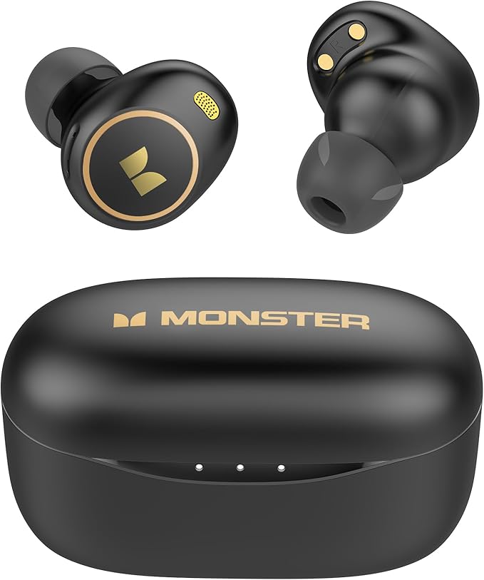 Monster Wireless Earbuds, Bluetooth 5.3 in-Ear Headphones with Charging Case, Stereo Headphones, Built-in Mic, Clear Call, Water Resistant Design for Sports Earbuds