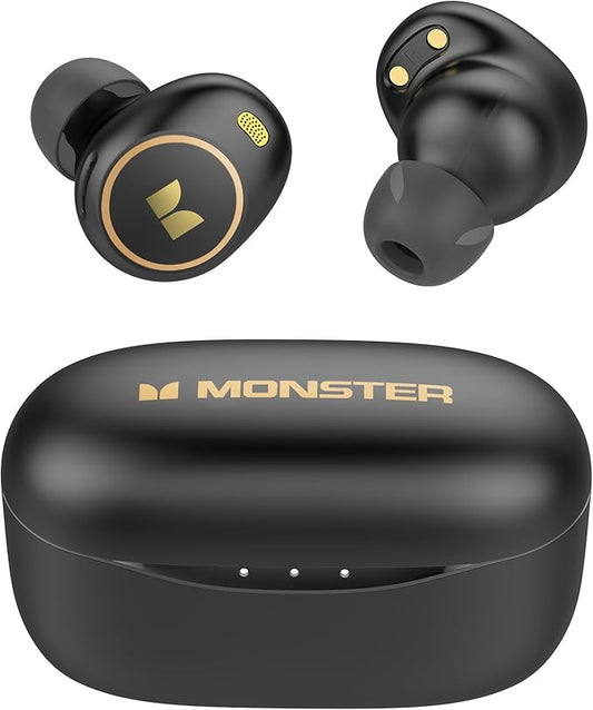 Monster Wireless Earbuds, Bluetooth 5.3 in-Ear Headphones with Charging Case, Stereo Headphones, Built-in Mic, Clear Call, Water Resistant Design for Sports Earbuds