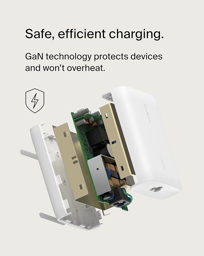 Belkin 4-Port USB C Charger Block 200W - GaN Multi-Port Charger USB-C PD 3.1 Fast Charge + 5ft Power Cord - MacBook, iPhone 16, iPad, Galaxy S25, Google Pixel, Nintendo Switch 2 - White